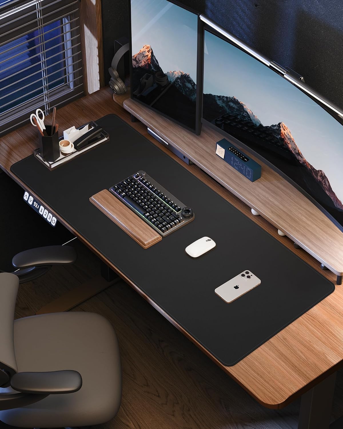 AFIING Large Desk Mat 55" x 24" - PU Leather Desk Pad Protector, Waterproof Non-Slip Extended Mouse Pad for Office Desk, Keyboard, Laptop and Home Workspace (Black)