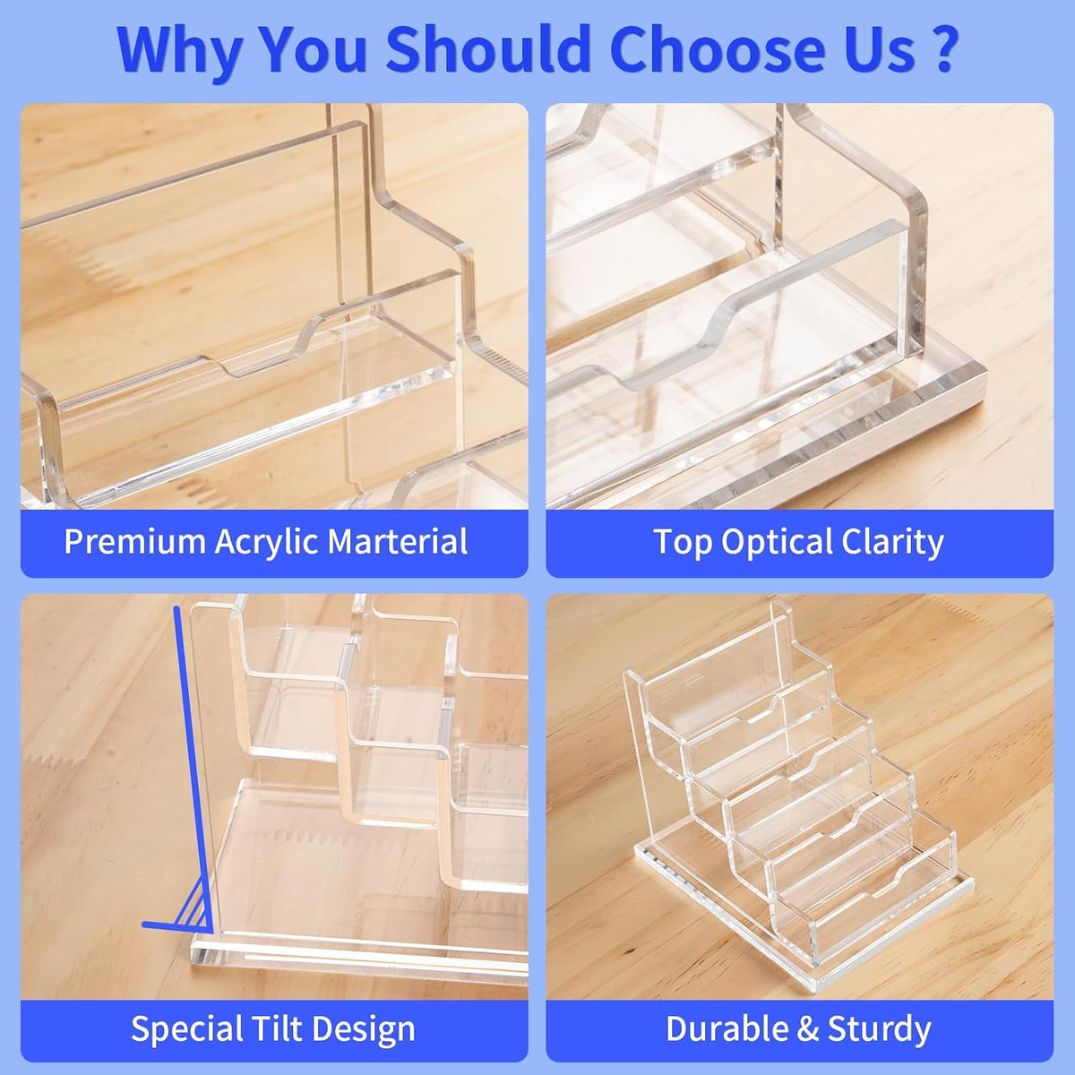 Acrylic Business Card Holder Display Stand for Desk 4 Slot 4 Tier