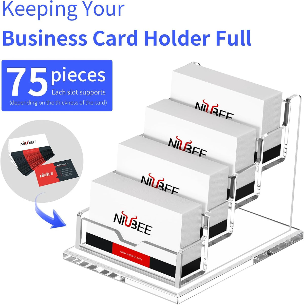 Acrylic Business Card Holder Display Stand for Desk 4 Slot 4 Tier