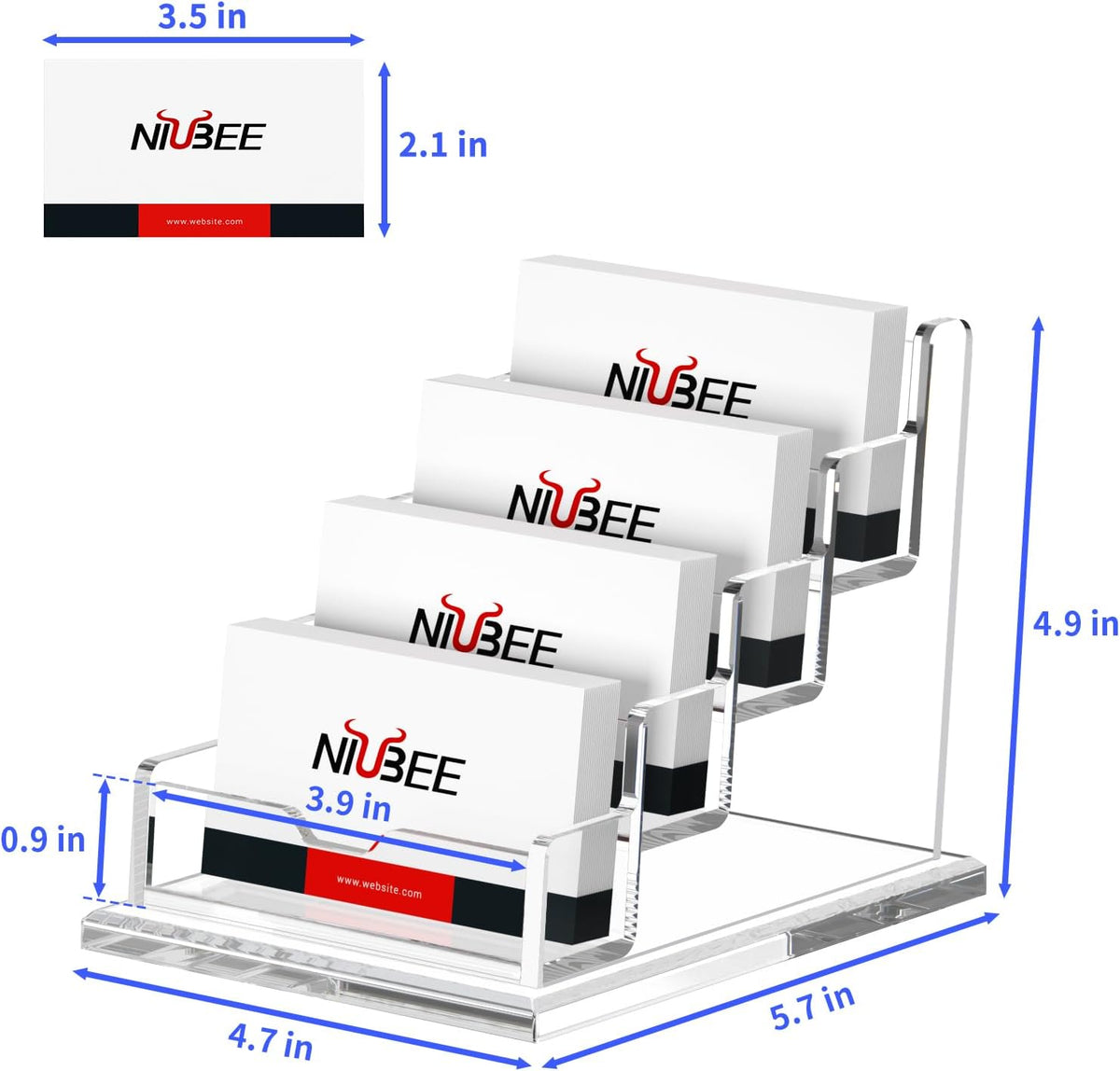 Acrylic Business Card Holder Display Stand for Desk 4 Slot 4 Tier