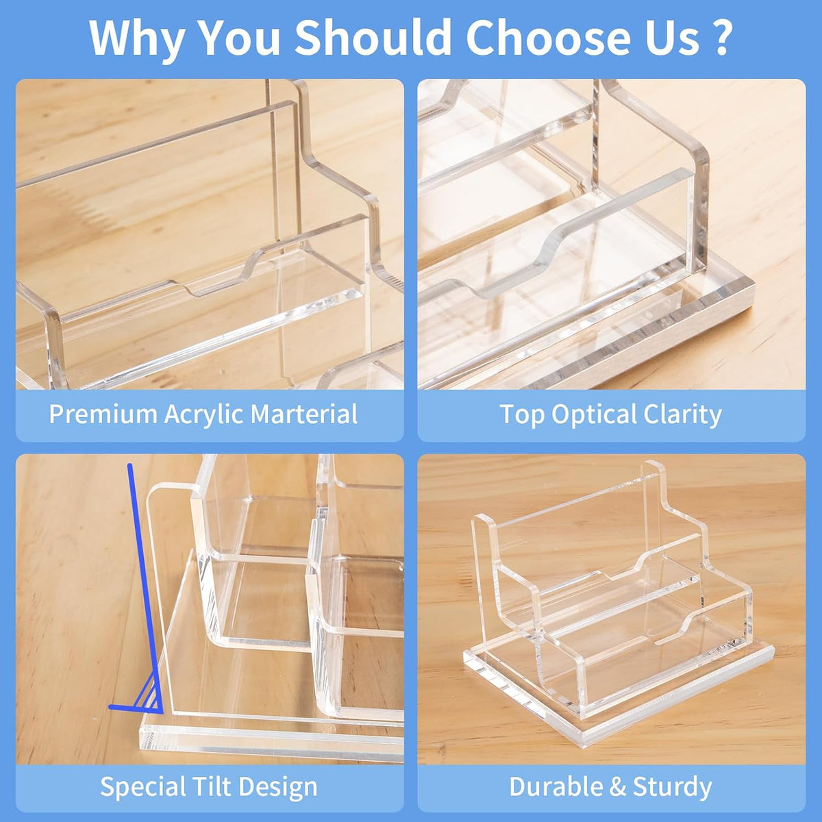 Acrylic Business Card Holder Display Stand for Desk 4 Slot 4 Tier