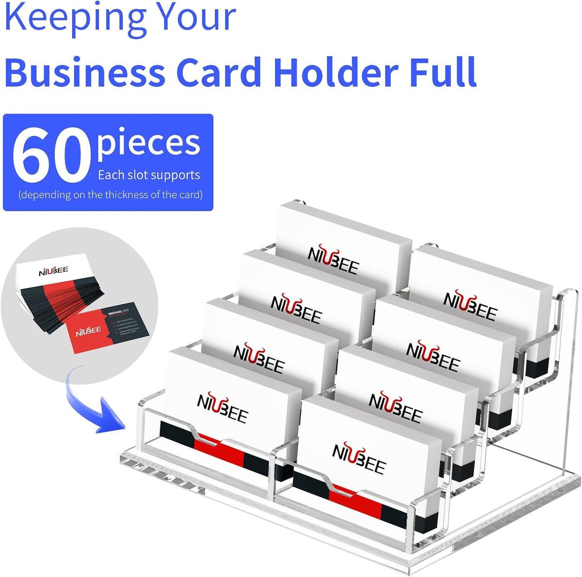 Acrylic Business Card Holder Display Stand for Desk 4 Slot 4 Tier