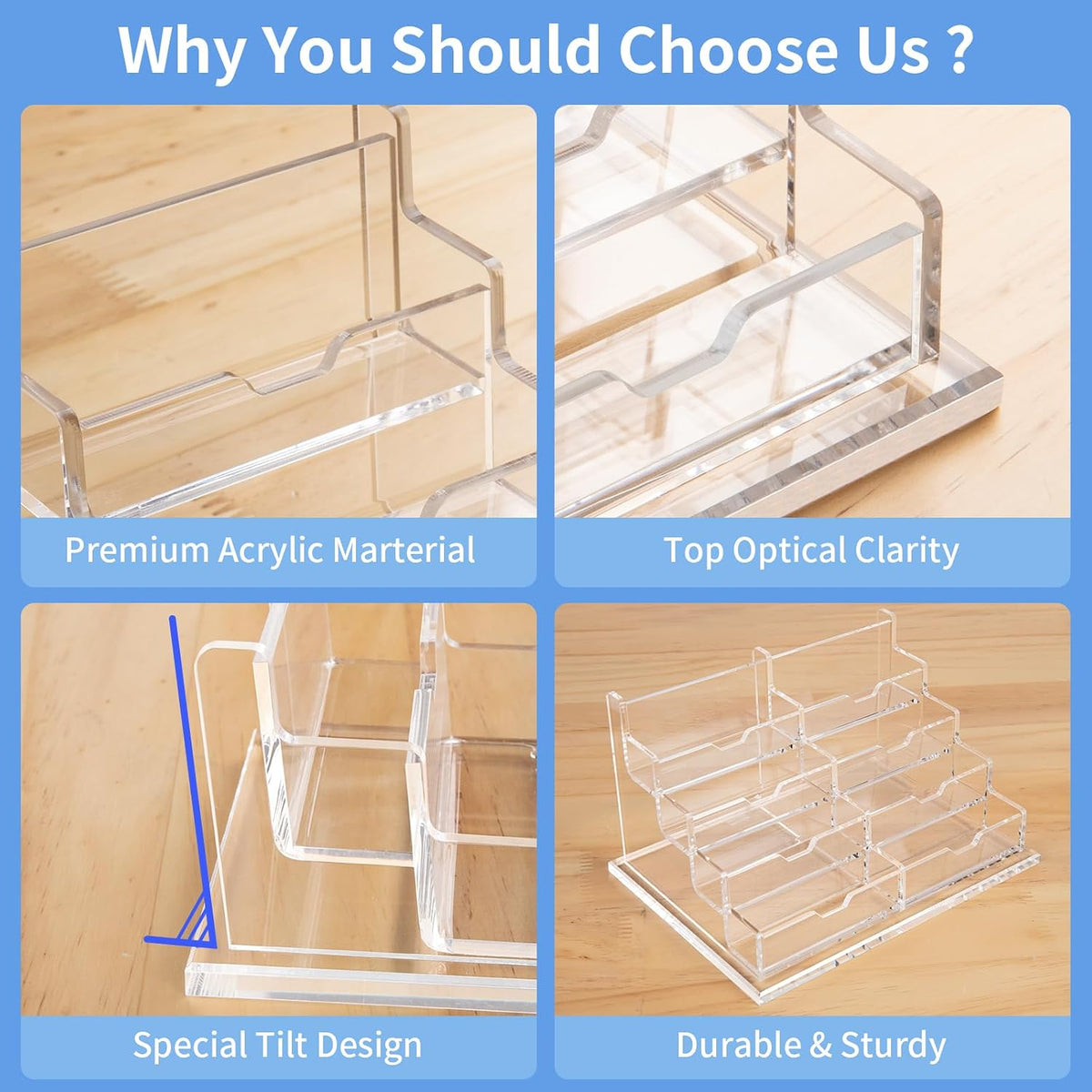 Acrylic Business Card Holder Display Stand for Desk 4 Slot 4 Tier