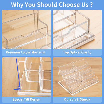 Acrylic Business Card Holder Display Stand for Desk 4 Slot 4 Tier