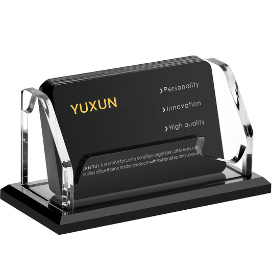 YUXUN Black Business Card Holder for Desk-1 Slot, Acrylic Business Card Holder for Women Men,50+ Business Cards Display Stand for Exhibition, Home, Office