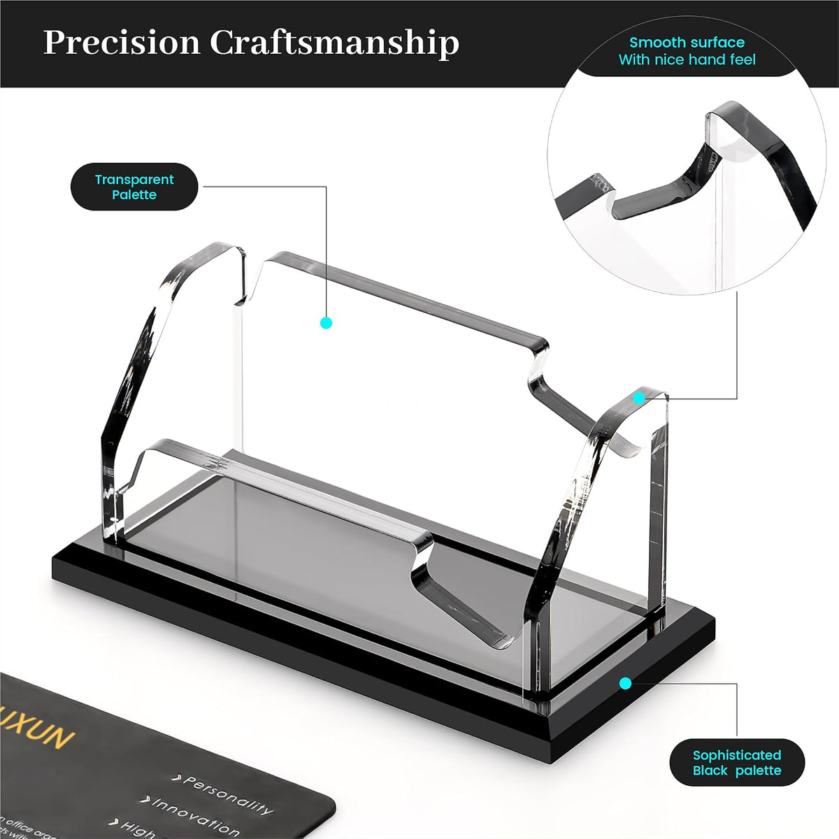 YUXUN Black Business Card Holder for Desk-1 Slot, Acrylic Business Card Holder for Women Men,50+ Business Cards Display Stand for Exhibition, Home, Office