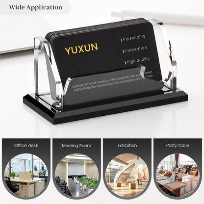 YUXUN Black Business Card Holder for Desk-1 Slot, Acrylic Business Card Holder for Women Men,50+ Business Cards Display Stand for Exhibition, Home, Office