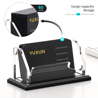 YUXUN Black Business Card Holder for Desk-1 Slot, Acrylic Business Card Holder for Women Men,50+ Business Cards Display Stand for Exhibition, Home, Office