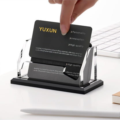 YUXUN Black Business Card Holder for Desk-1 Slot, Acrylic Business Card Holder for Women Men,50+ Business Cards Display Stand for Exhibition, Home, Office