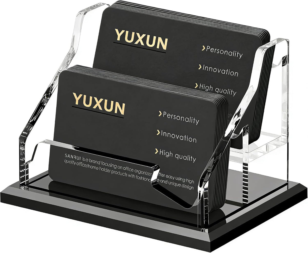 YUXUN Black Business Card Holder for Desk-1 Slot, Acrylic Business Card Holder for Women Men,50+ Business Cards Display Stand for Exhibition, Home, Office