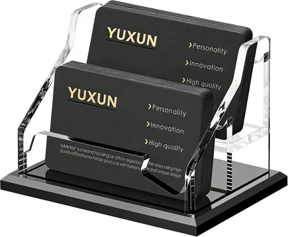 YUXUN Black Business Card Holder for Desk-1 Slot, Acrylic Business Card Holder for Women Men,50+ Business Cards Display Stand for Exhibition, Home, Office