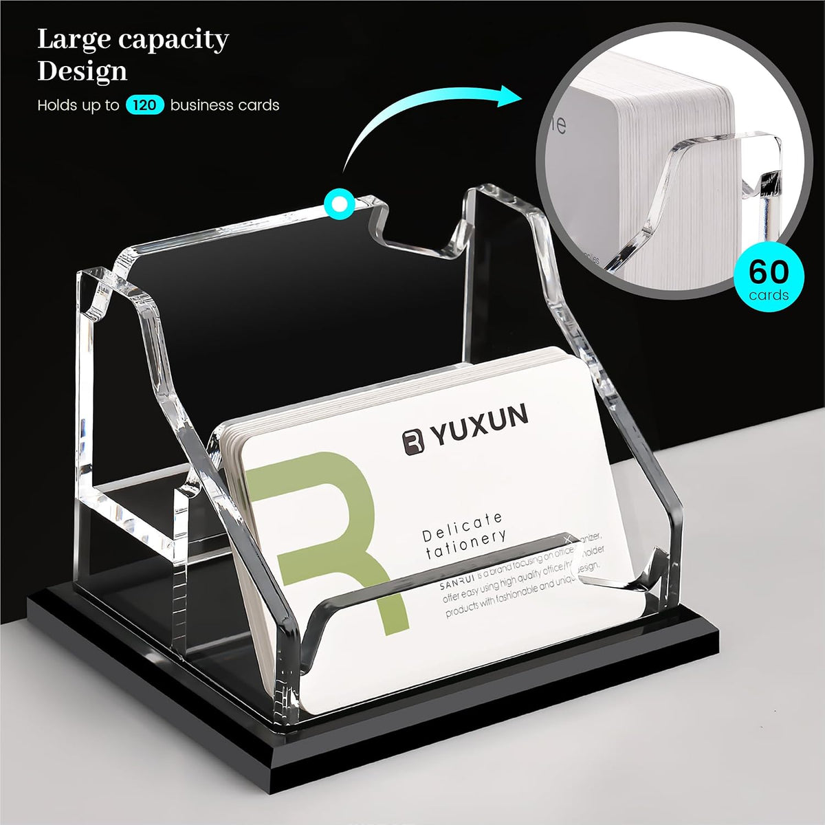 YUXUN Black Business Card Holder for Desk-1 Slot, Acrylic Business Card Holder for Women Men,50+ Business Cards Display Stand for Exhibition, Home, Office