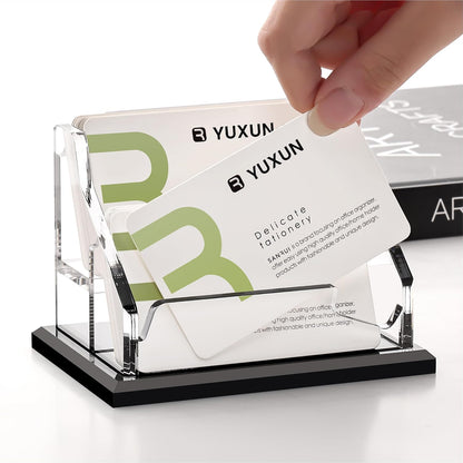 YUXUN Black Business Card Holder for Desk-1 Slot, Acrylic Business Card Holder for Women Men,50+ Business Cards Display Stand for Exhibition, Home, Office