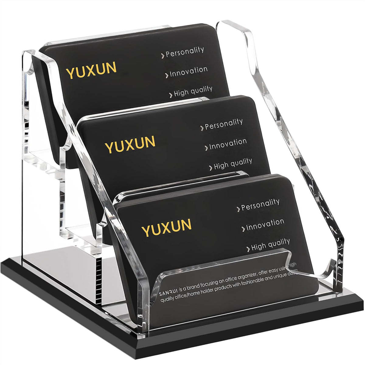 YUXUN Black Business Card Holder for Desk-1 Slot, Acrylic Business Card Holder for Women Men,50+ Business Cards Display Stand for Exhibition, Home, Office