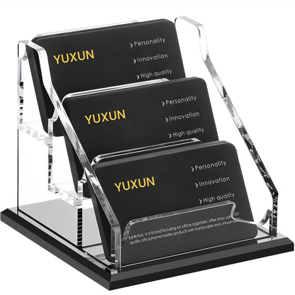 YUXUN Black Business Card Holder for Desk-1 Slot, Acrylic Business Card Holder for Women Men,50+ Business Cards Display Stand for Exhibition, Home, Office
