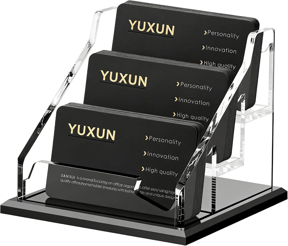 YUXUN Black Business Card Holder for Desk-1 Slot, Acrylic Business Card Holder for Women Men,50+ Business Cards Display Stand for Exhibition, Home, Office