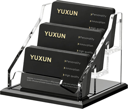 YUXUN Black Business Card Holder for Desk-1 Slot, Acrylic Business Card Holder for Women Men,50+ Business Cards Display Stand for Exhibition, Home, Office