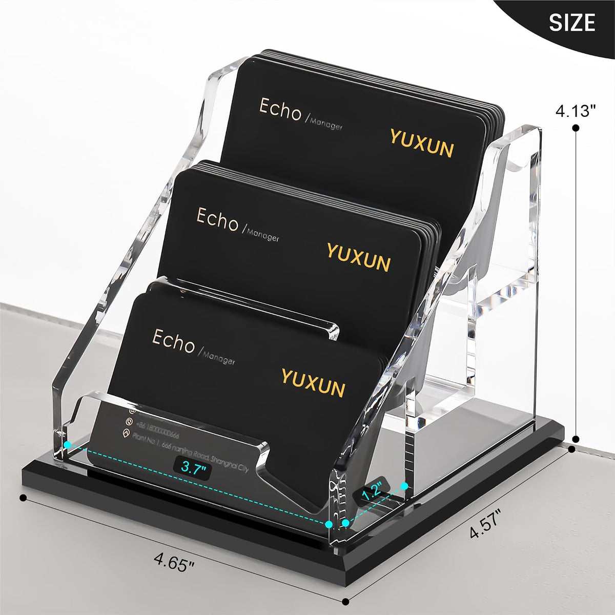 YUXUN Black Business Card Holder for Desk-1 Slot, Acrylic Business Card Holder for Women Men,50+ Business Cards Display Stand for Exhibition, Home, Office