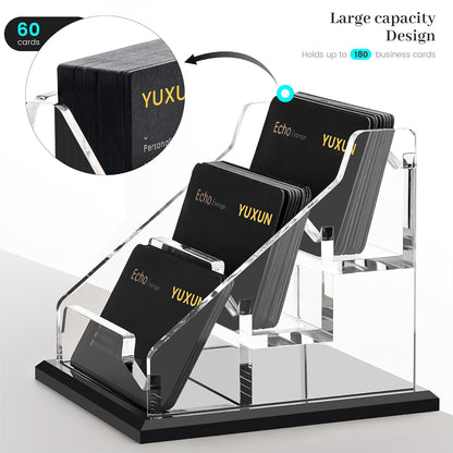 YUXUN Black Business Card Holder for Desk-1 Slot, Acrylic Business Card Holder for Women Men,50+ Business Cards Display Stand for Exhibition, Home, Office