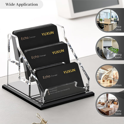 YUXUN Black Business Card Holder for Desk-1 Slot, Acrylic Business Card Holder for Women Men,50+ Business Cards Display Stand for Exhibition, Home, Office