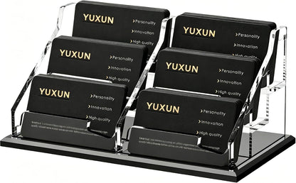 YUXUN Black Business Card Holder for Desk-1 Slot, Acrylic Business Card Holder for Women Men,50+ Business Cards Display Stand for Exhibition, Home, Office