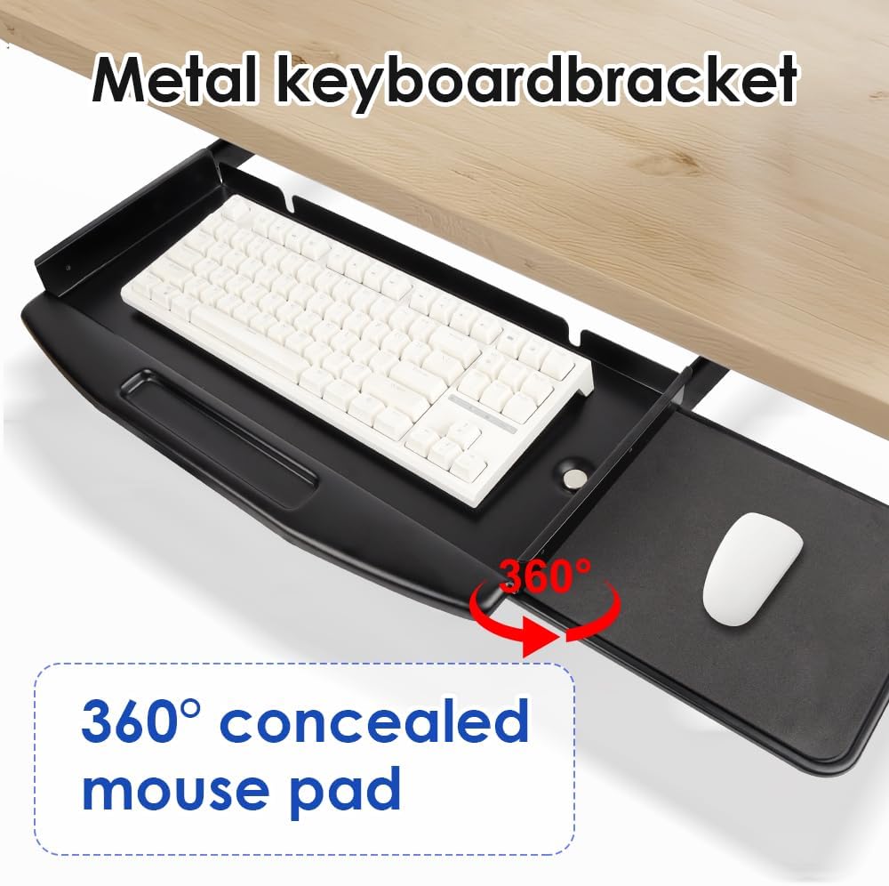 Under Desk Mounted Keyboard Tray Steel Slide with Rotational Mouse Platform for Office