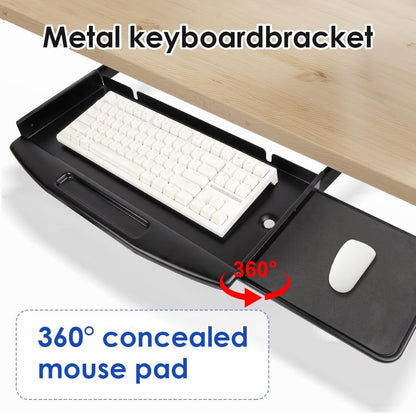 Under Desk Mounted Keyboard Tray Steel Slide with Rotational Mouse Platform for Office