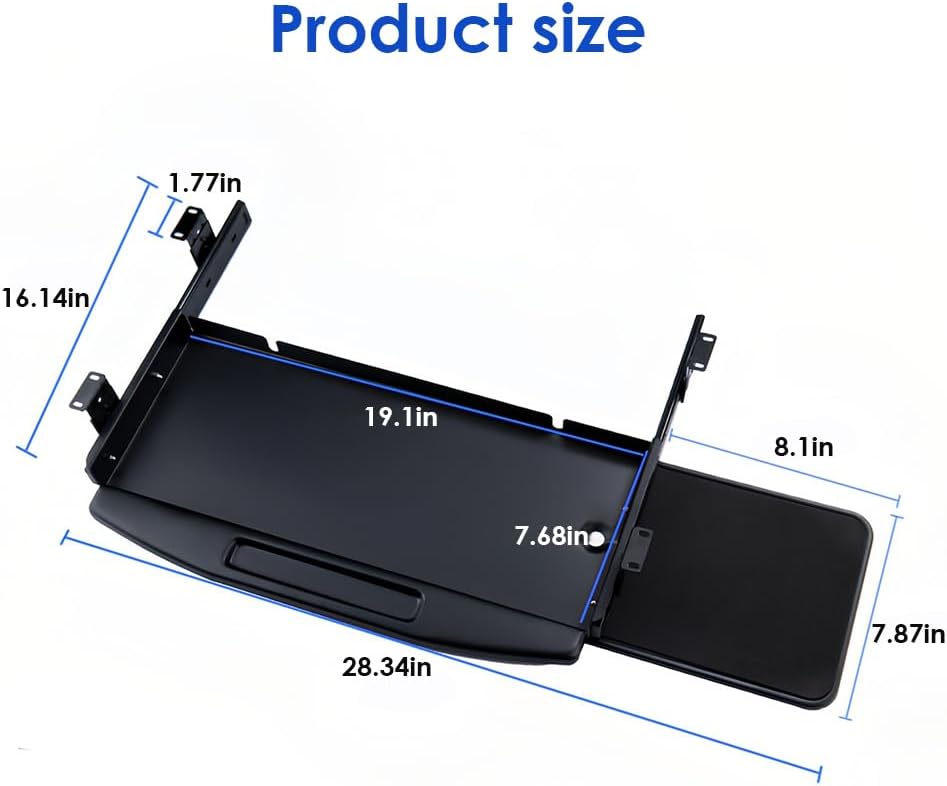 Under Desk Mounted Keyboard Tray Steel Slide with Rotational Mouse Platform for Office