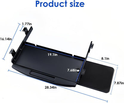 Under Desk Mounted Keyboard Tray Steel Slide with Rotational Mouse Platform for Office