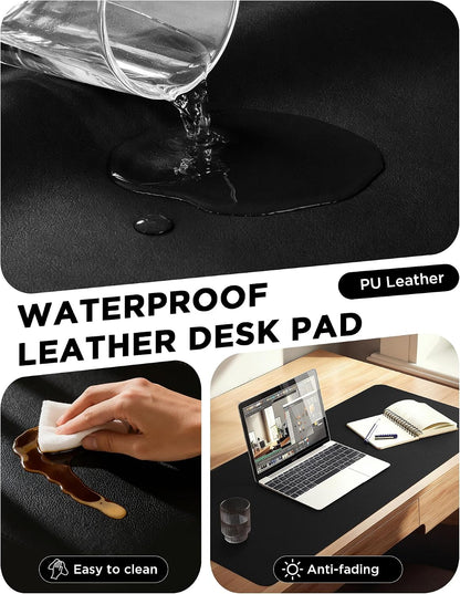35.4" x 17" Large PU Leather Desk Mat for Keyboard and Mouse - Waterproof Non-Slip Desk Pad Protector for Office, Home, Writing Desk, Black