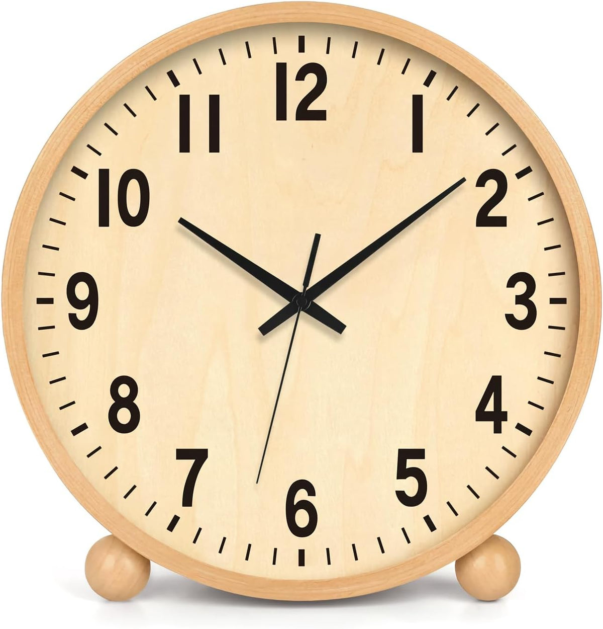 Wooden Table Clock,8in Silent Non-Ticking Desk Clock,Battery Operated Desktop Analog Clock for Living Room Bedroom Kitchen Office Classroom Decor (Walnut)