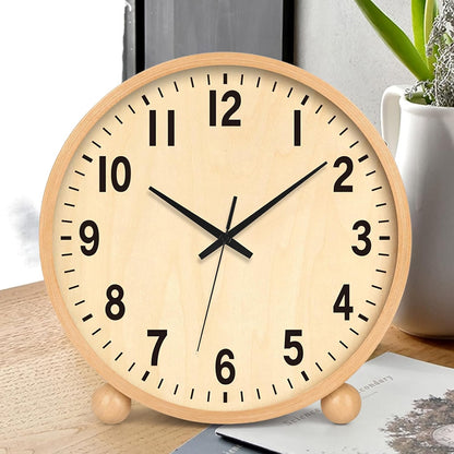 Wooden Table Clock,8in Silent Non-Ticking Desk Clock,Battery Operated Desktop Analog Clock for Living Room Bedroom Kitchen Office Classroom Decor (Walnut)