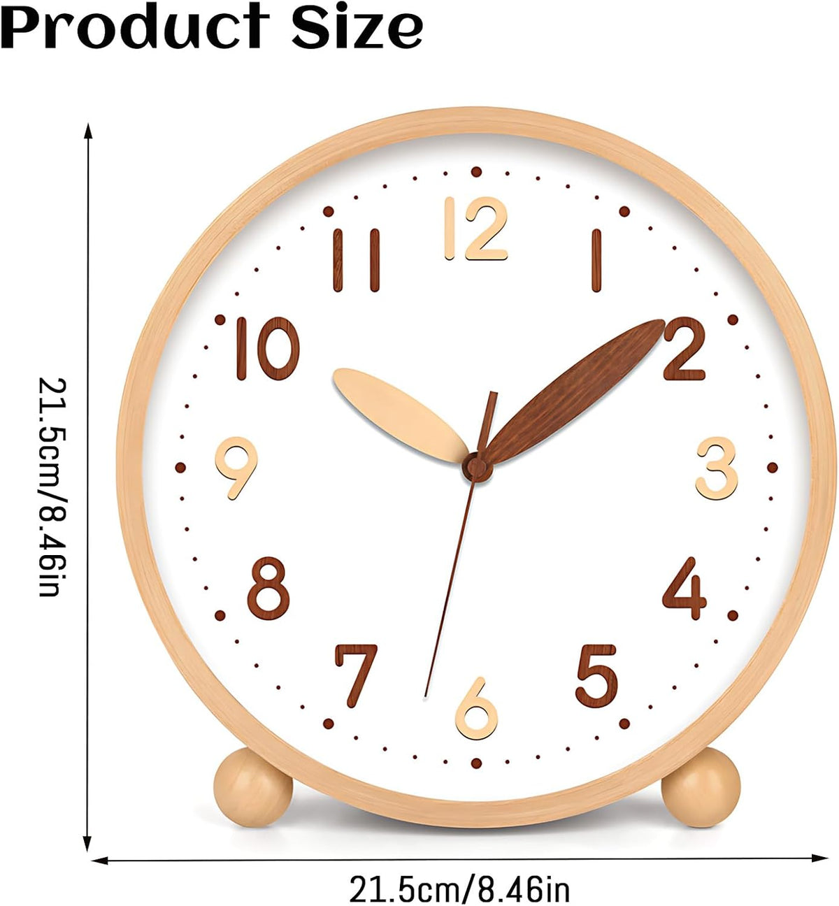 Wooden Table Clock,8in Silent Non-Ticking Desk Clock,Battery Operated Desktop Analog Clock for Living Room Bedroom Kitchen Office Classroom Decor (Walnut)