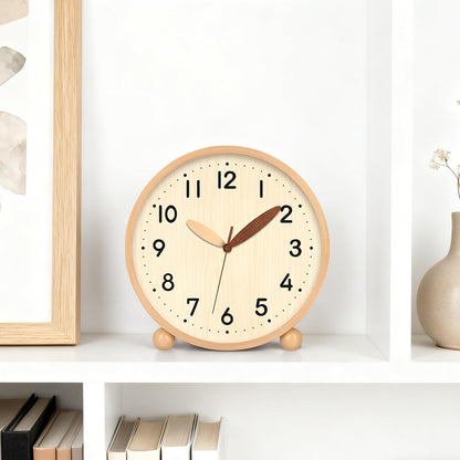 Wooden Table Clock,8in Silent Non-Ticking Desk Clock,Battery Operated Desktop Analog Clock for Living Room Bedroom Kitchen Office Classroom Decor (Walnut)