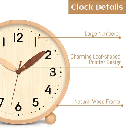 Wooden Table Clock,8in Silent Non-Ticking Desk Clock,Battery Operated Desktop Analog Clock for Living Room Bedroom Kitchen Office Classroom Decor (Walnut)