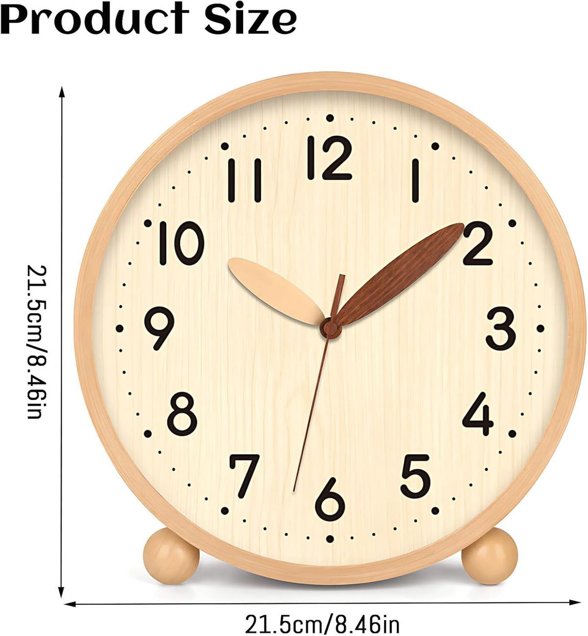Wooden Table Clock,8in Silent Non-Ticking Desk Clock,Battery Operated Desktop Analog Clock for Living Room Bedroom Kitchen Office Classroom Decor (Walnut)