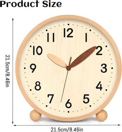 Wooden Table Clock,8in Silent Non-Ticking Desk Clock,Battery Operated Desktop Analog Clock for Living Room Bedroom Kitchen Office Classroom Decor (Walnut)