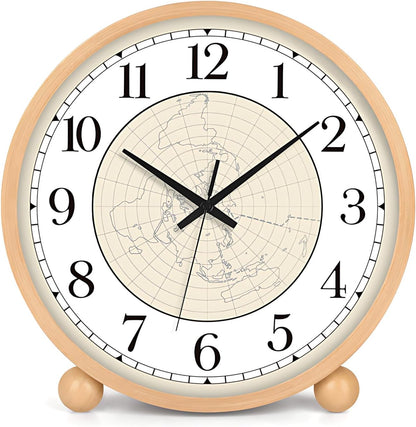 Wooden Table Clock,8in Silent Non-Ticking Desk Clock,Battery Operated Desktop Analog Clock for Living Room Bedroom Kitchen Office Classroom Decor (Walnut)