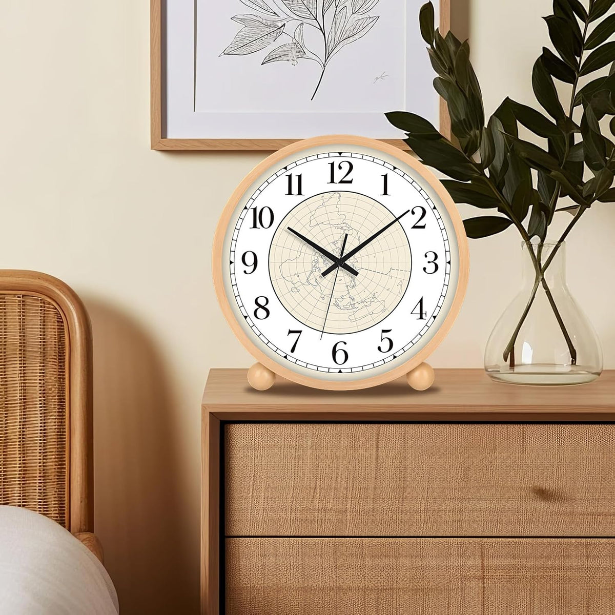 Wooden Table Clock,8in Silent Non-Ticking Desk Clock,Battery Operated Desktop Analog Clock for Living Room Bedroom Kitchen Office Classroom Decor (Walnut)