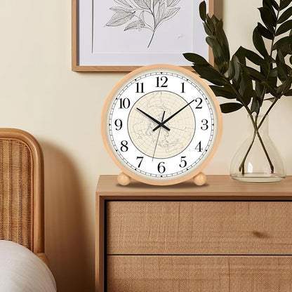 Wooden Table Clock,8in Silent Non-Ticking Desk Clock,Battery Operated Desktop Analog Clock for Living Room Bedroom Kitchen Office Classroom Decor (Walnut)