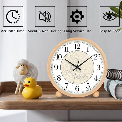 Wooden Table Clock,8in Silent Non-Ticking Desk Clock,Battery Operated Desktop Analog Clock for Living Room Bedroom Kitchen Office Classroom Decor (Walnut)