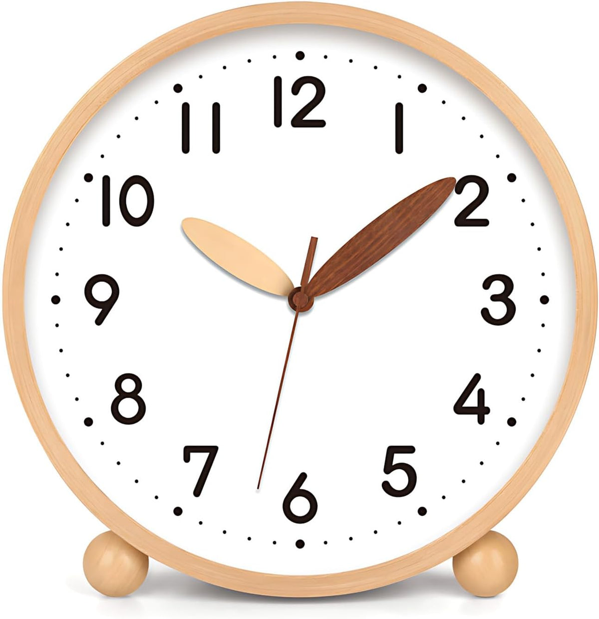Wooden Table Clock,8in Silent Non-Ticking Desk Clock,Battery Operated Desktop Analog Clock for Living Room Bedroom Kitchen Office Classroom Decor (Walnut)