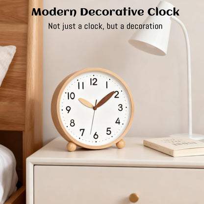 Wooden Table Clock,8in Silent Non-Ticking Desk Clock,Battery Operated Desktop Analog Clock for Living Room Bedroom Kitchen Office Classroom Decor (Walnut)