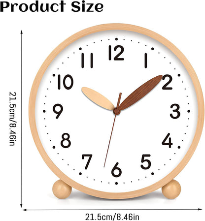Wooden Table Clock,8in Silent Non-Ticking Desk Clock,Battery Operated Desktop Analog Clock for Living Room Bedroom Kitchen Office Classroom Decor (Walnut)