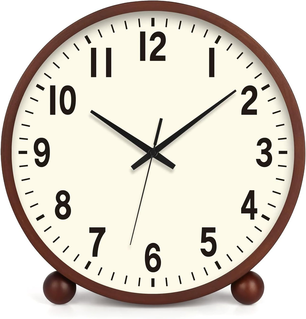 Wooden Table Clock,8in Silent Non-Ticking Desk Clock,Battery Operated Desktop Analog Clock for Living Room Bedroom Kitchen Office Classroom Decor (Walnut)