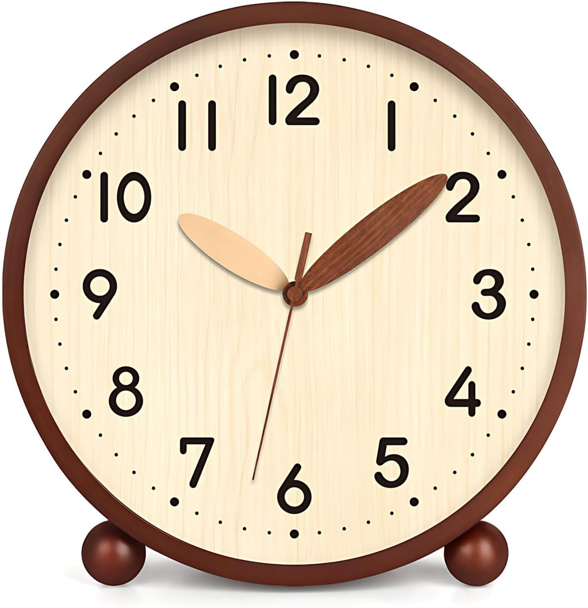 Wooden Table Clock,8in Silent Non-Ticking Desk Clock,Battery Operated Desktop Analog Clock for Living Room Bedroom Kitchen Office Classroom Decor (Walnut)