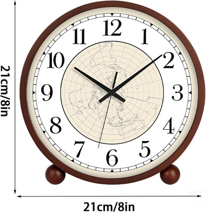 Wooden Table Clock,8in Silent Non-Ticking Desk Clock,Battery Operated Desktop Analog Clock for Living Room Bedroom Kitchen Office Classroom Decor (Walnut)