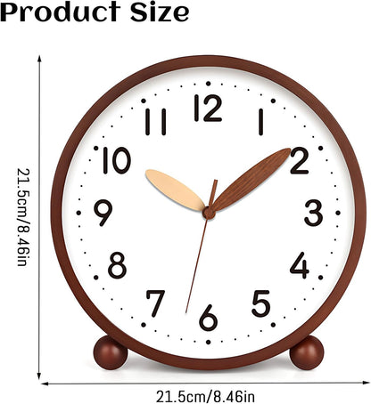 Wooden Table Clock,8in Silent Non-Ticking Desk Clock,Battery Operated Desktop Analog Clock for Living Room Bedroom Kitchen Office Classroom Decor (Walnut)