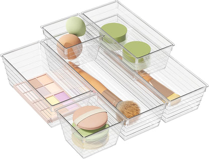 6 Pack Clear Drawer Organizer, Multi-Size Storage Bins