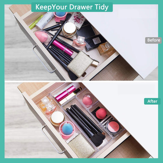 6 Pack Clear Drawer Organizer, Multi-Size Storage Bins